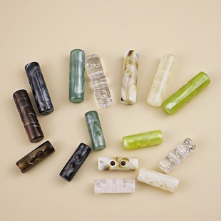 橄榄扣两眼衬衫门襟纽扣大衣圆柱形装饰扣子绿色米色汉服玉石棍扣