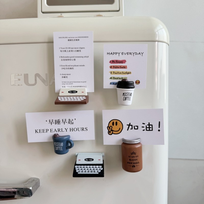 不带卡片复古ins打字机夹子美式咖啡杯冰箱贴磁贴入户门洞洞板图片