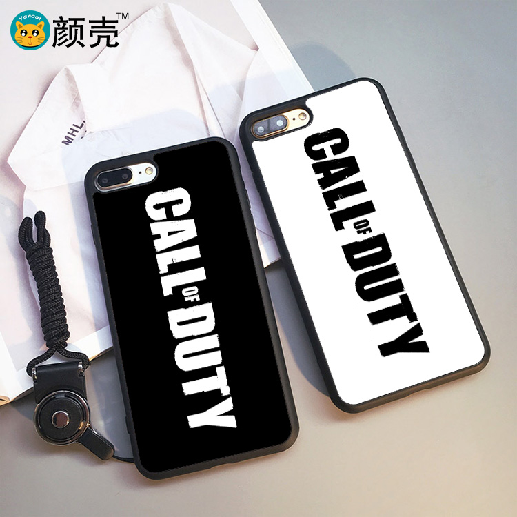 COD使命召喚 黑白 iphone7手機殼6s蘋果X軟殼5S掛繩7plus保護套8p