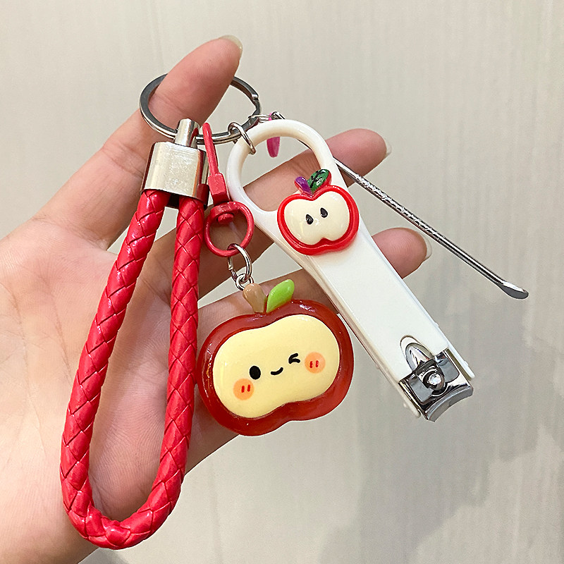 创意可爱卡通苹果指甲剪挖耳勺便携指甲刀钥匙扣挂件指甲钳学生女