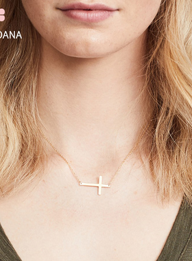 ins横条十字架项镀IPG18K金欧美时尚链十字架极简冷淡风首饰