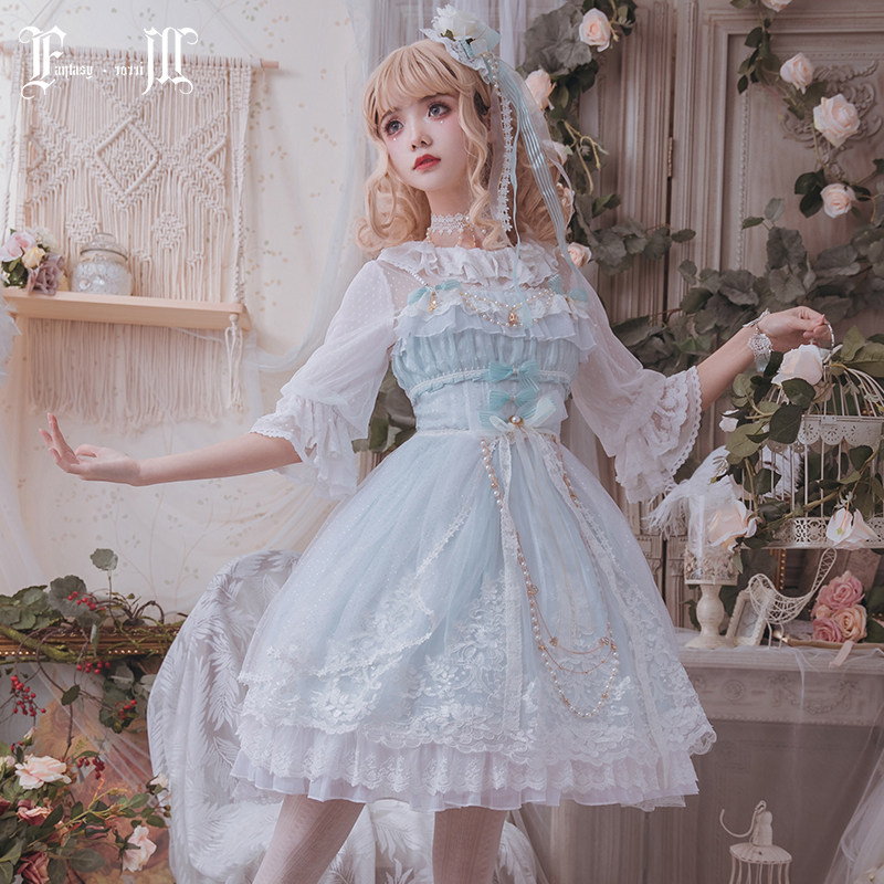 【现货掉落】绵绵 JSK  浮世镜Lolita 国牌洋装夏季清爽可爱风|ruв категории плесень играть/Аниме/вокруг/cos/настольные игры, вторичный элемент Лолита, Лолита/мягкая одежда/переплет - от Buy2taobao.com для оказания профессиональной услуги покупки агента Taobao