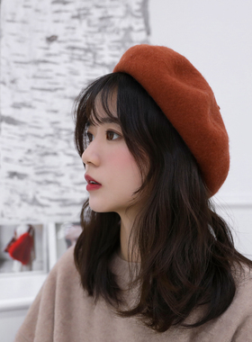 网红女秋冬韩版百搭贝雷帽子