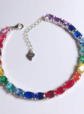 纯银镀金镶嵌一物一图红宝石手链