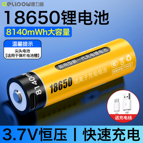 德力普18650锂电池大容量usb充电