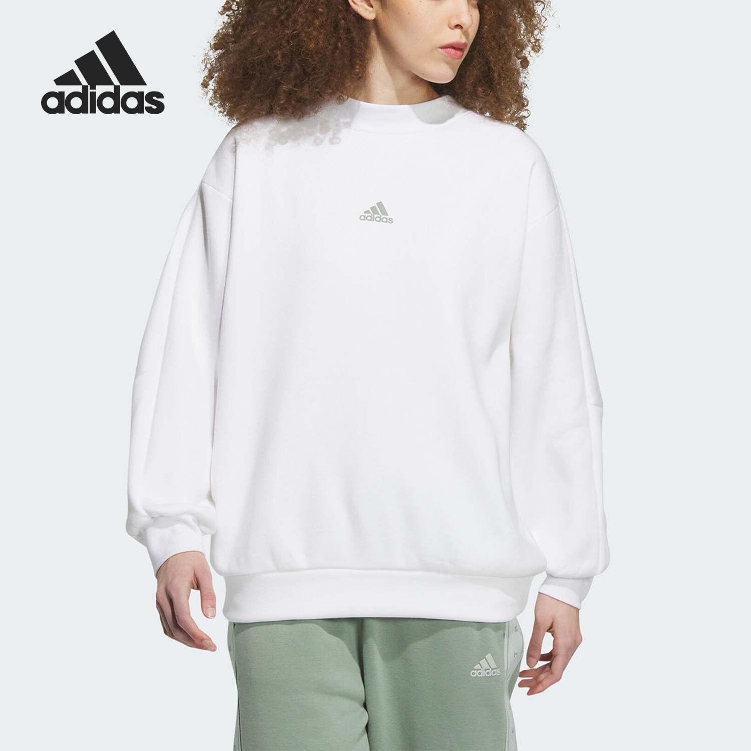 Adidas/阿迪达斯冬季新款女子加绒保暖圆领卫衣IK9886