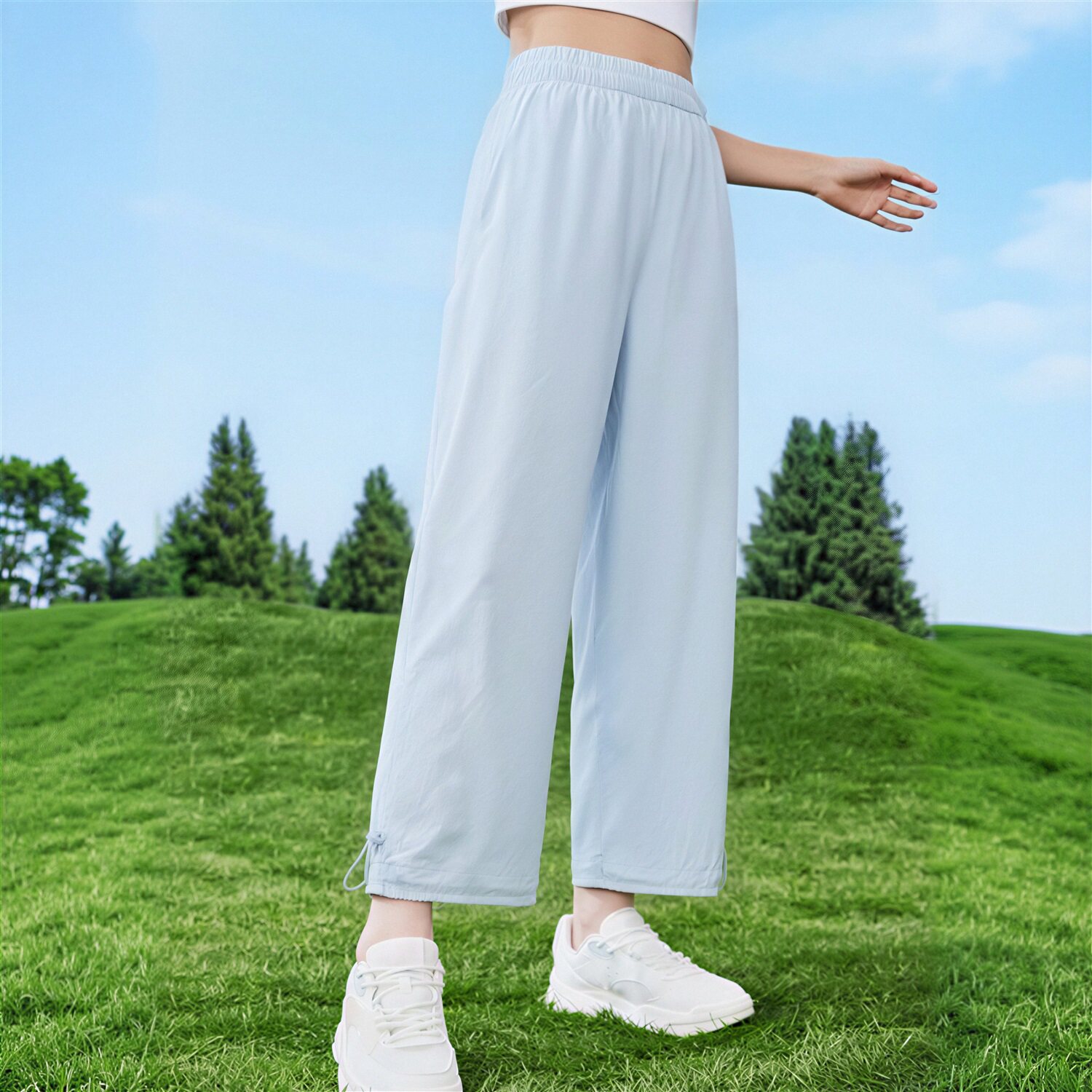 李宁运动宽松女子九分裤直筒