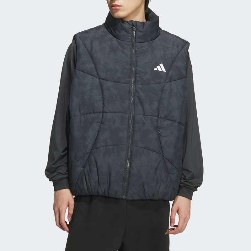 阿迪达斯adidas棉服篮球保暖挺阔运动无袖拉链款棉马甲 KC2754