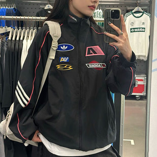 阿迪达斯 adidas MOTO JKT W 赛车风立领运动宽松夹克外套 KG6676