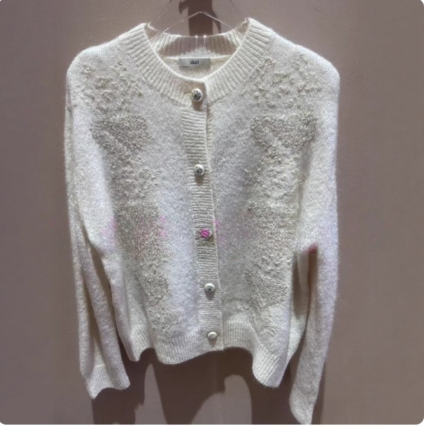 3J4E514吊牌1695小地素dzzit专柜正品2025冬六波米白色针织开衫