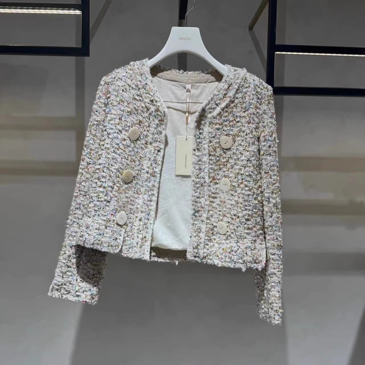 1H4F413吊牌6990元D高地素专柜正品2023冬高级花纱粗花呢外套