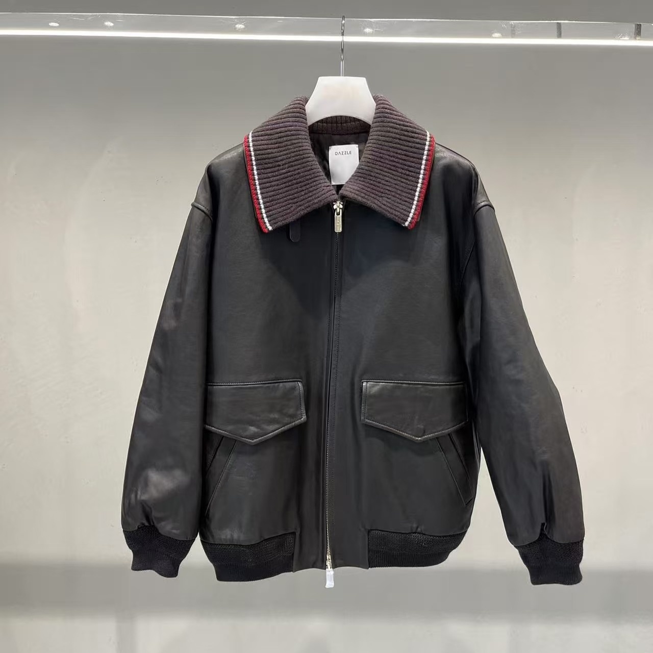 2I4L401吊牌6999大地素DAZZLE专柜正品2024冬真皮夹克外套