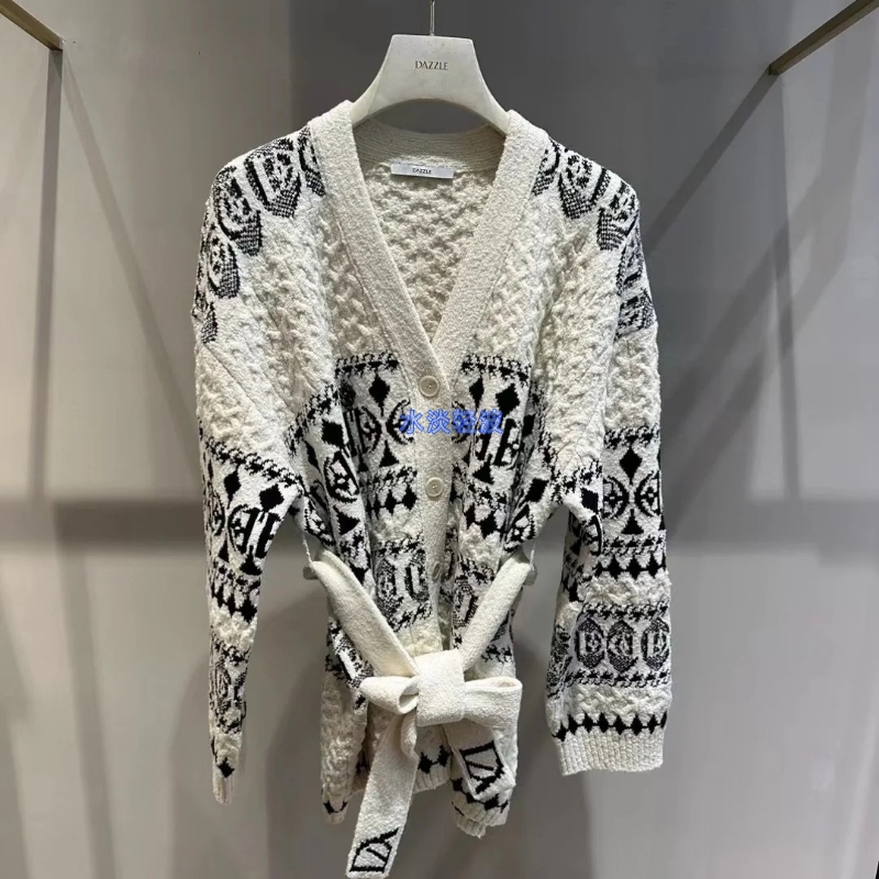 2H4E554吊牌2899大地素DAZZLE专柜正品2023冬女士针织长袖开衫