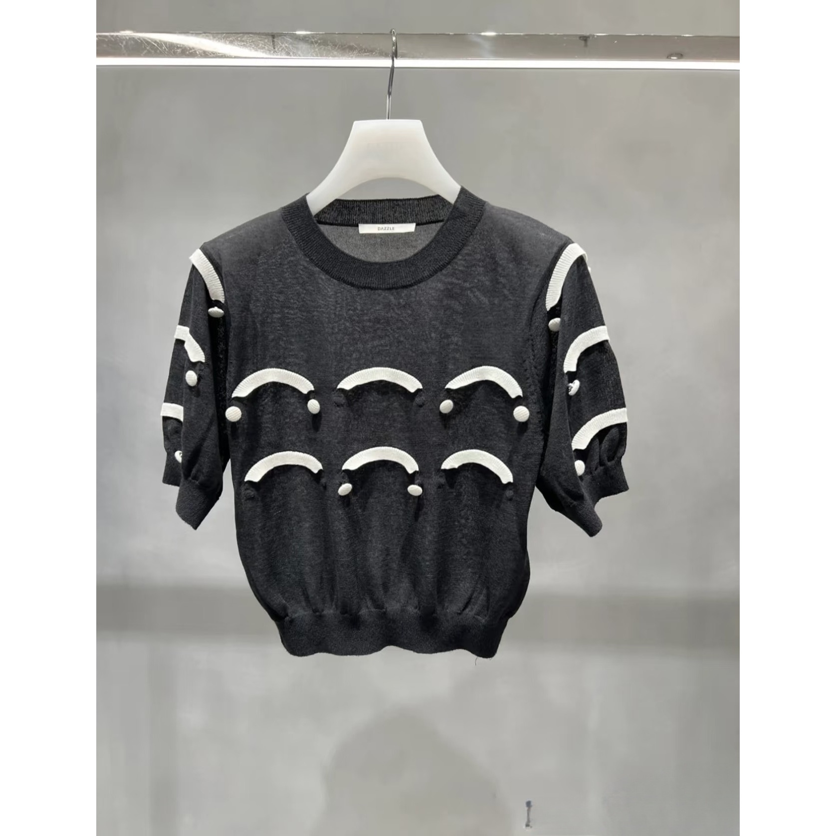 2H2E349吊牌1199大地素DAZZLE专柜正品2023夏波浪针织短袖上衣