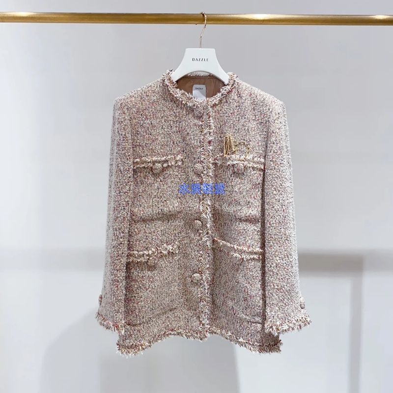 2I3G202吊牌3699大地素DAZZLE专柜正品2024秋女士粗花呢大衣