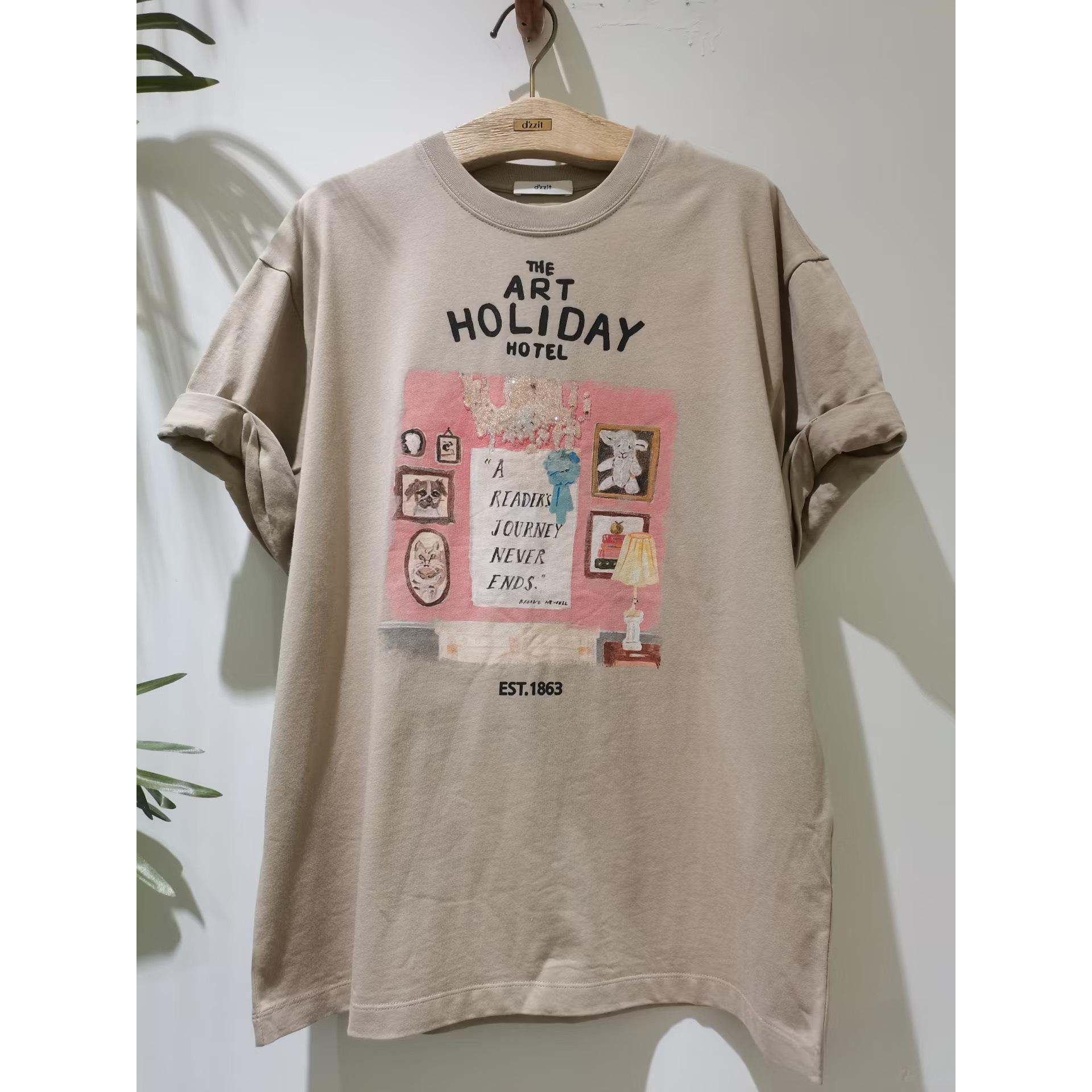 3H3B313吊牌835小地素dzzit专柜正品2023秋三色印花T恤