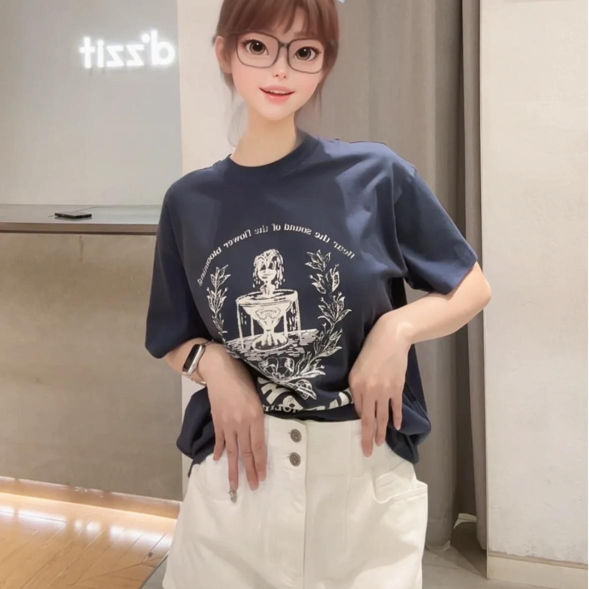 3I2B342吊牌795小地素dzzit专柜正品2024夏女士图案T恤短袖上衣火