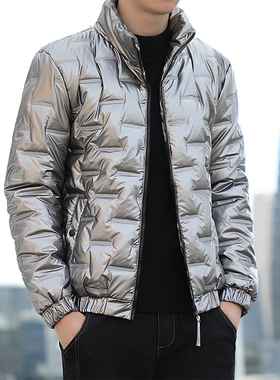 亮面外套男士晋江棉衣2023新款冬季免洗反光银灰色青少年羽绒棉服