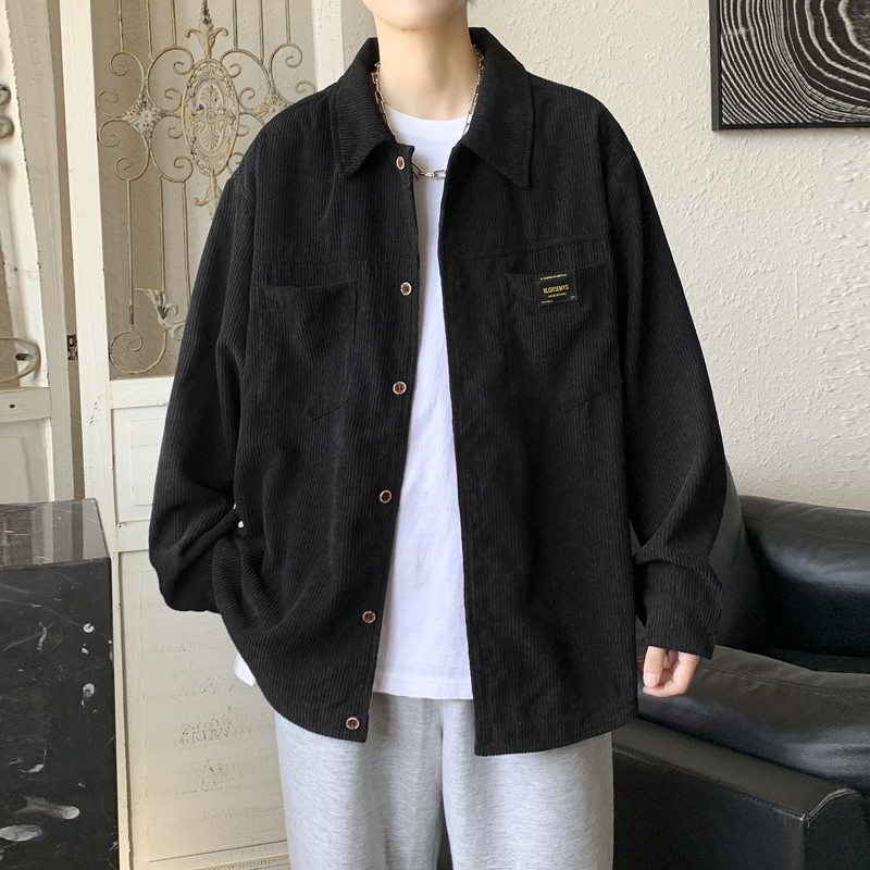 灯芯绒长袖格子衬衫男士春秋季潮牌痞帅寸衫男款百搭衬衣外套上衣