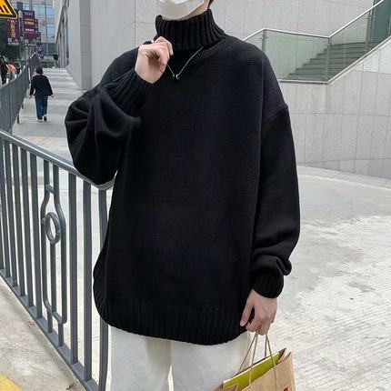 高领毛衣男秋冬季慵懒风宽松纯色针织衫ins潮牌高街日系大码外套