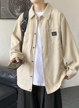 衬衫春装男士薄夹克韩版纯色翻领口袋设计外套休闲潮bf风衣服衬衣
