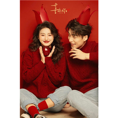 本命年红色毛衣男粗麻花针织衫