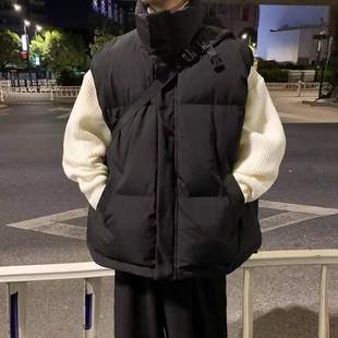 黑色羽绒马甲男款冬季加厚无袖棉服外套青少年美式立领背心棉坎肩