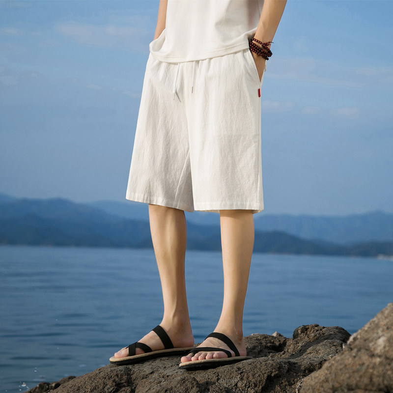 三分裤男纯棉 韩版修身3分裤 夏季弹力休闲短裤 英伦青年系带短裤