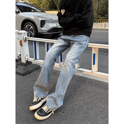 美式高街vibe复古水洗闪电直筒裤