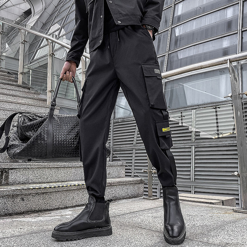 工装裤男士搭配马丁靴秋季2021年痞帅春秋裤子潮牌网红束脚长裤