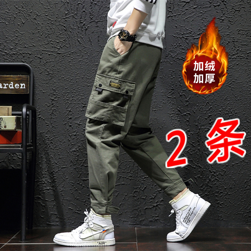 军绿色束脚工装裤男配马丁靴的超火cec男潮流裤子男痞帅休闲裤男