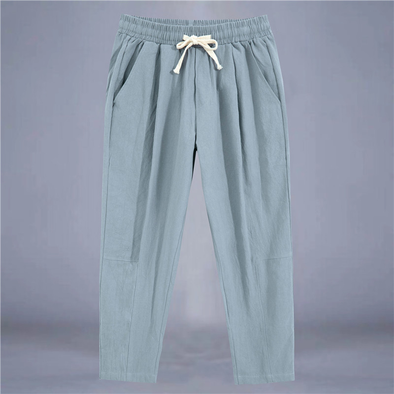 亚麻裤男夏薄款直筒棉麻九分裤垂感冰丝休闲长裤宽松阔腿运动裤子