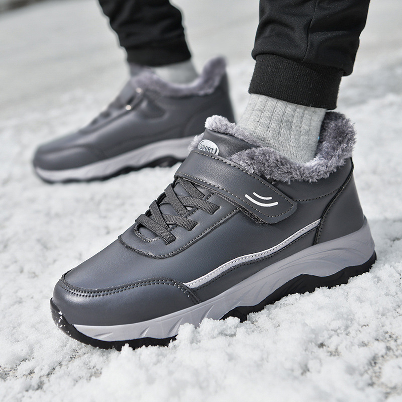 皮面防水棉鞋冬季女加绒保暖鞋