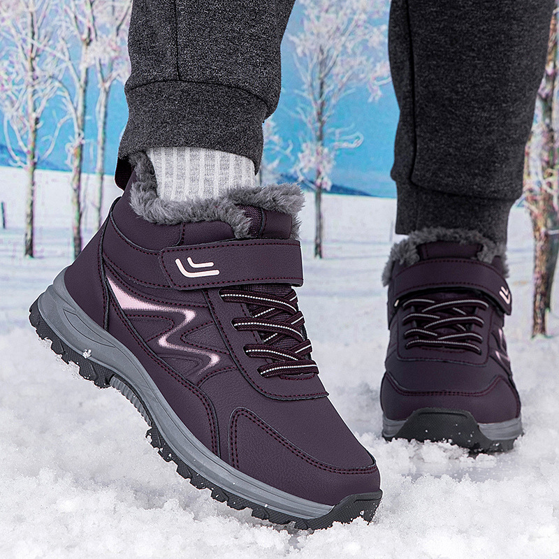 冬季高帮棉鞋老人鞋皮面防水防滑