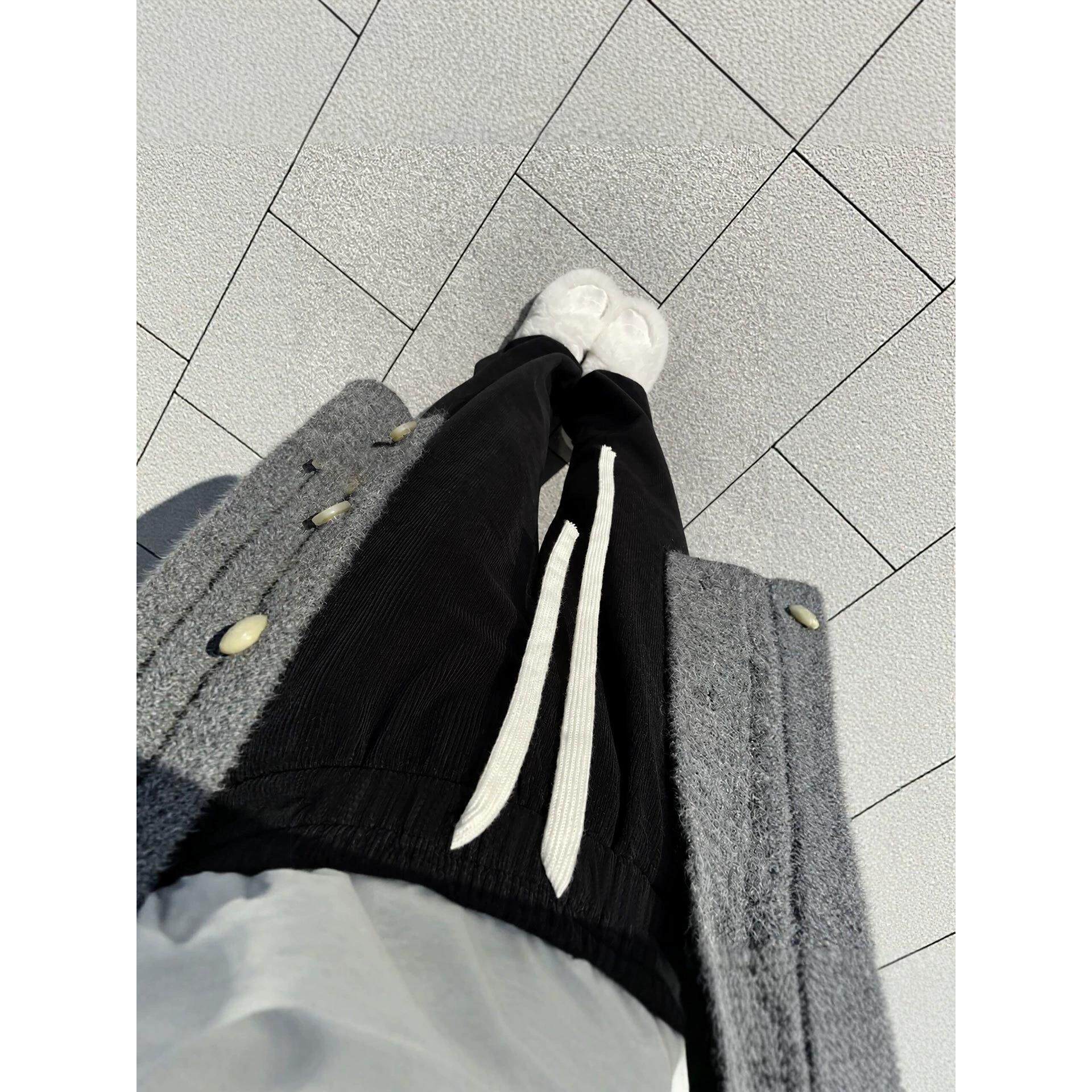 黑色灯芯绒阔腿裤子女款秋2026新款小个窄版直筒裤宽松垂感休闲裤