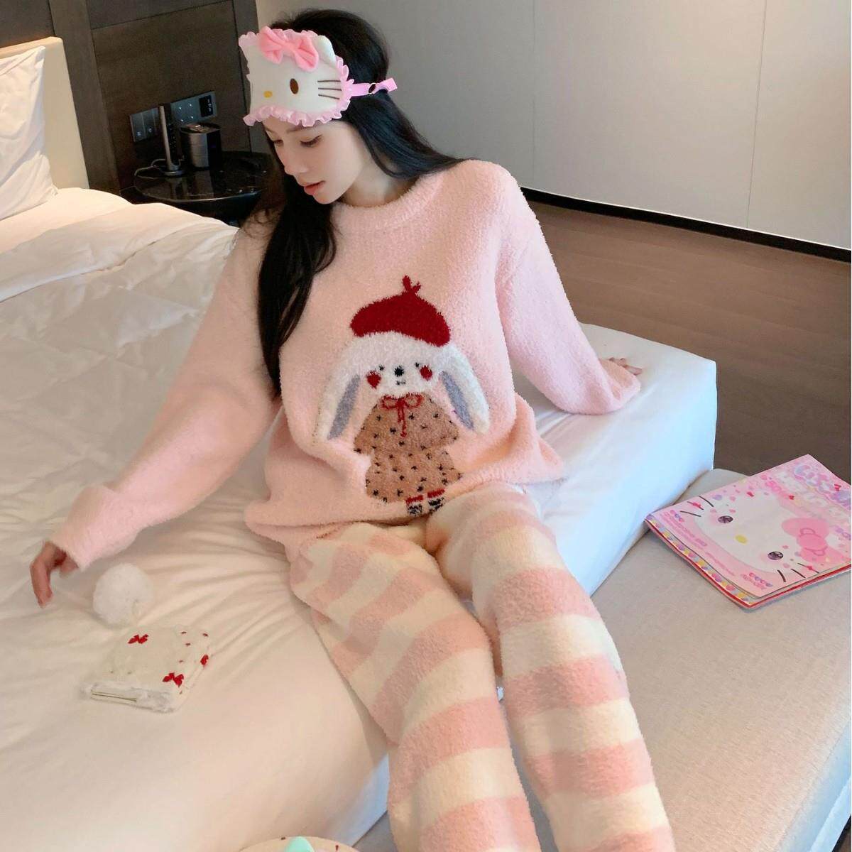少女新款兔子半边套装家居服风穿家居服套装