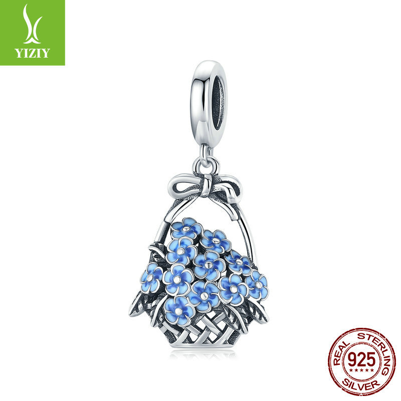 新款滴油花篮diy饰品吊坠 浪漫花儿清新少女s925银珠子配件