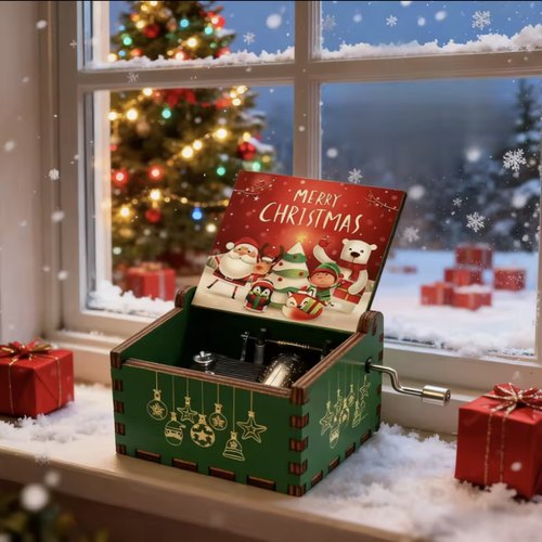 Merry Christmas Halloween Music Box Anime Theme Wooden Hand