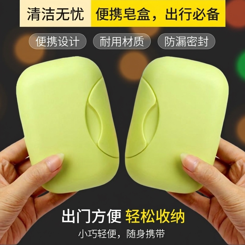 便携式出差肥皂盒浴室可爱旅行皂盒带盖带锁卫生间带扣香皂盒