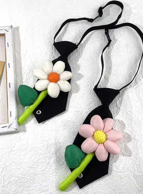 HOW自制黑色免打可调节小领带男女四季学院炫酷小花