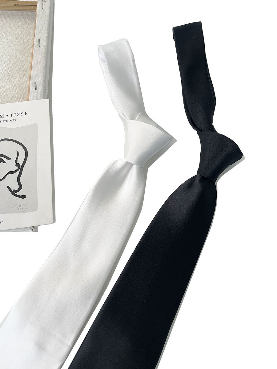 howcl纯色涤纶丝宽版8厘米黑白百搭男士哑光糖果色手打领带