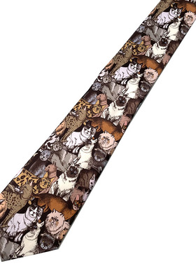 HOW CL创意印花手打涤纶丝领带人物昆虫格子宽度8厘米百搭时尚款