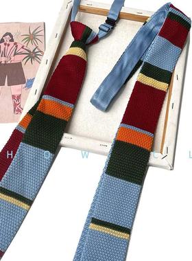 HOW CL情侣免打手打针织彩色窄款领带可爱ins百搭炫酷