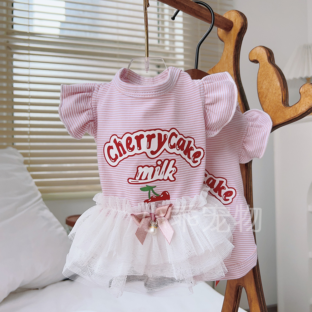 大飞袖条纹樱桃印花春夏纯棉背心