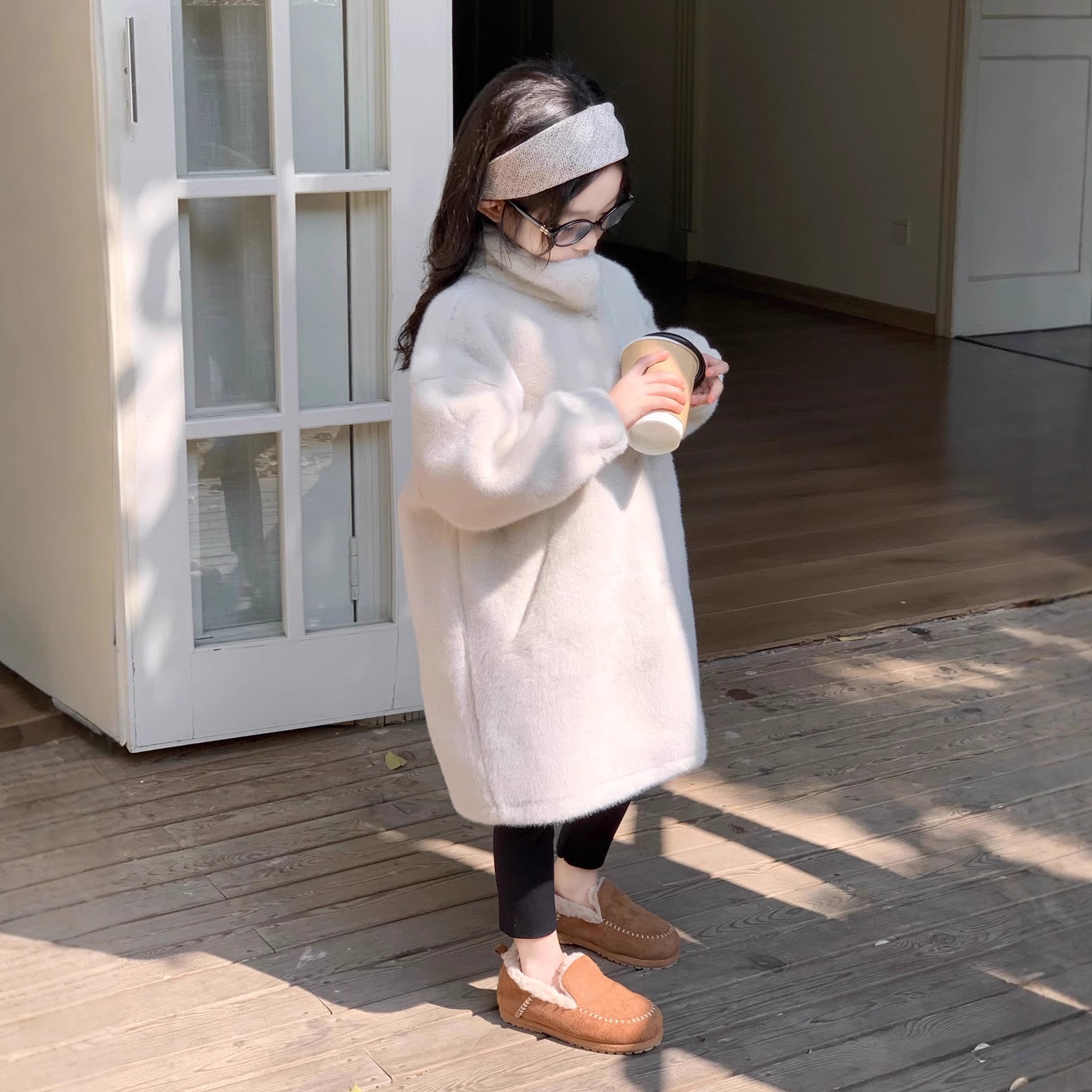 女童仿貂绒外套2025秋冬新款童装女童中长款仿皮毛一体大衣外套厚