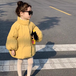 女宝宝棉服2025冬款女童韩版气质加厚保暖宽松立领黄色羽绒棉棉衣