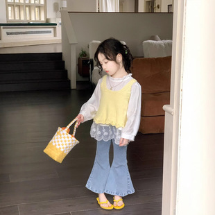 韩国童装2025春季新款纯色毛衣叠穿吊带背心女童针织马甲洋气