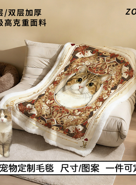 创意卡牌宠物定制毛毯扑克牌猫咪狗狗周边原创设计沙发午睡毯礼物
