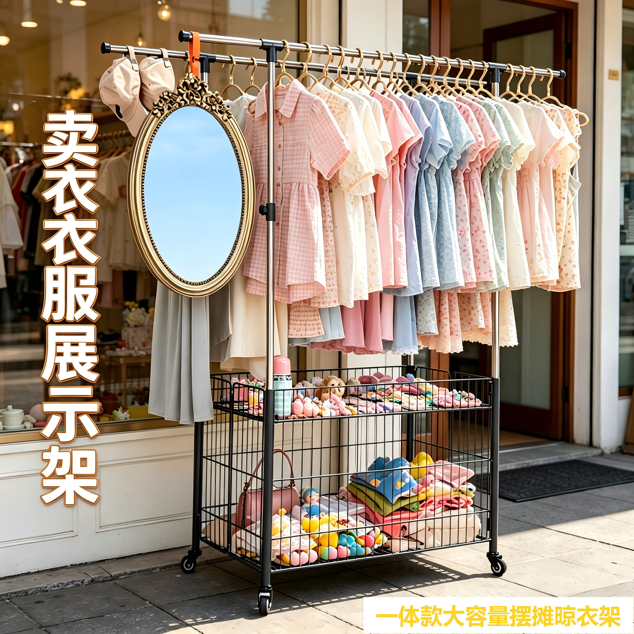 卖衣服展示架摆摊衣架折叠