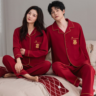 情侣宽松红色结婚简约家居服 300斤睡衣男女春秋长袖 特大码 胖mm2